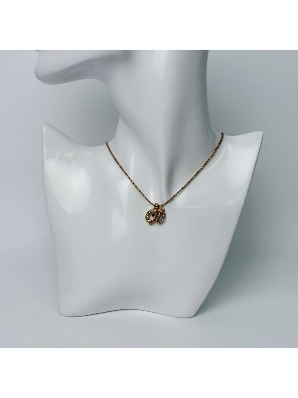 Dior CD Logo Knot Circle Necklace Plated Gold Vintage
